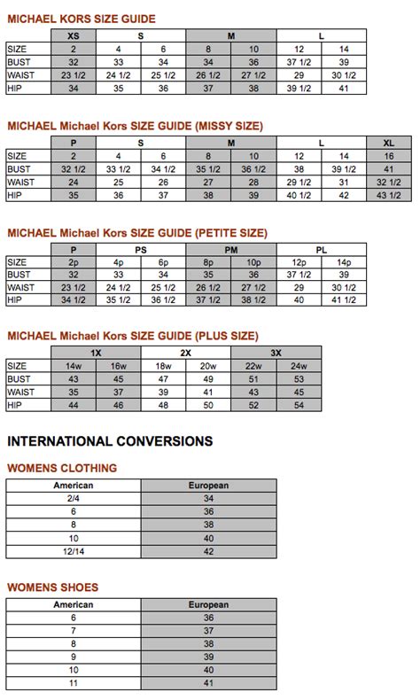 michael kors shoes chart size